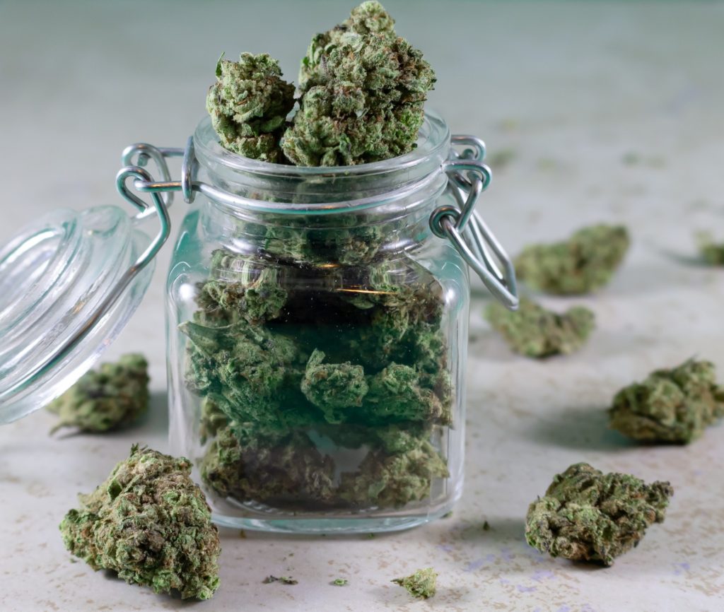 Cannabis stored in a glass jar