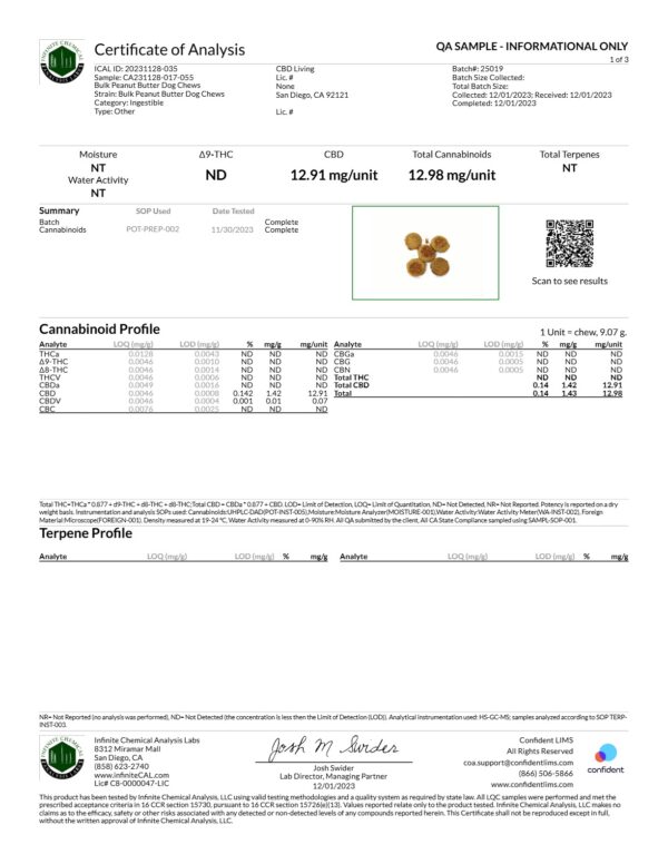 CBD Living Calming Dog Chews - Peanut Butter