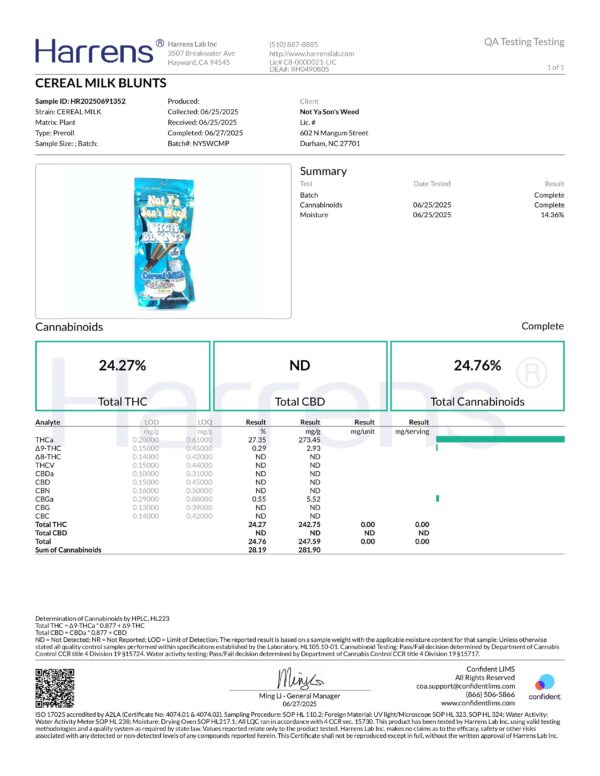Not Ya Son's Weed THCa Blunts CEREAL-MILK
