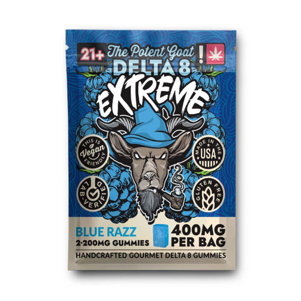 the potent goat delta8 200mg extreme blue razz 2 pack