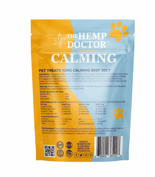 CBD calming dog treats Back package